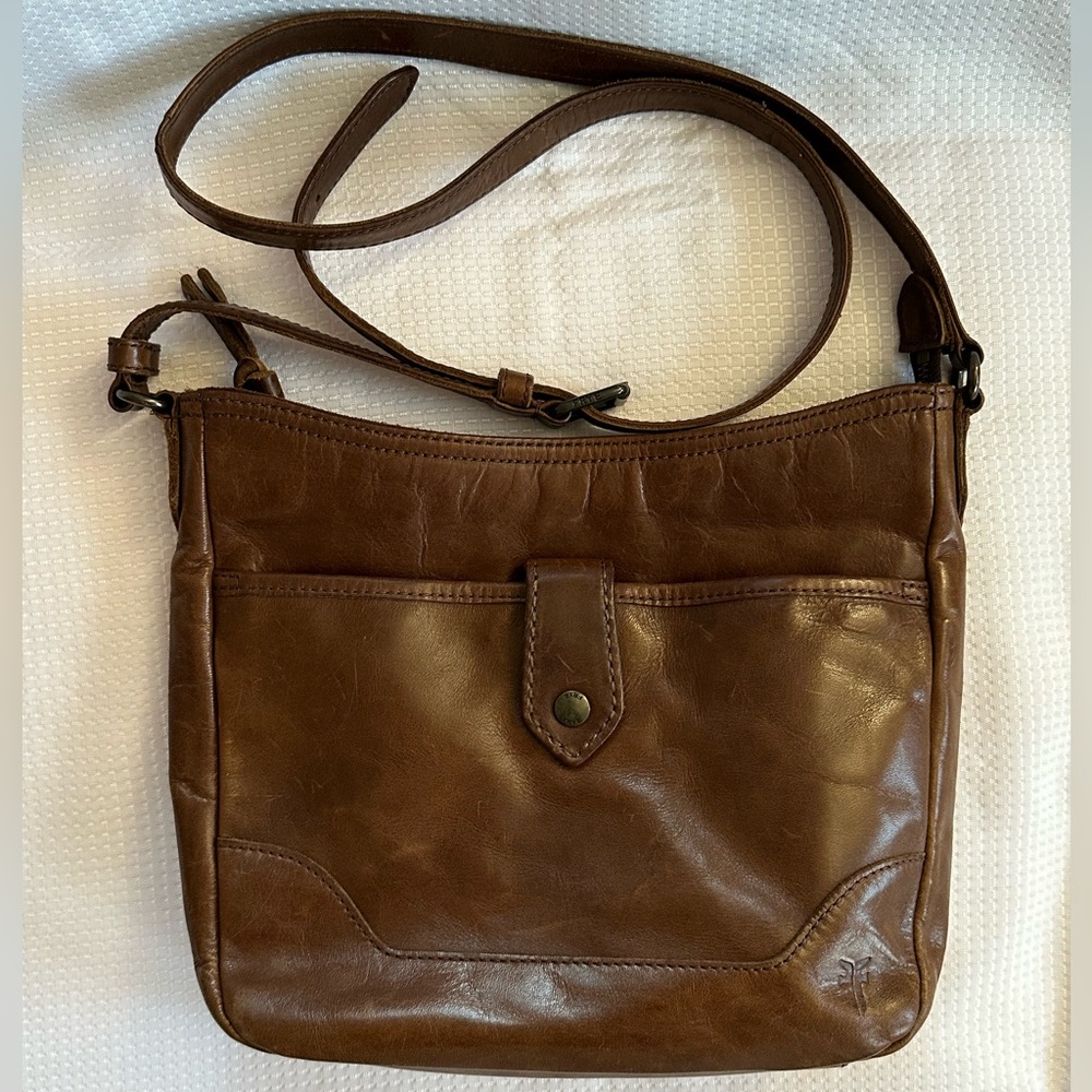 SOLD Frye Melissa Button Crossbody Cognac Brown Leather Purse Bag excellent
